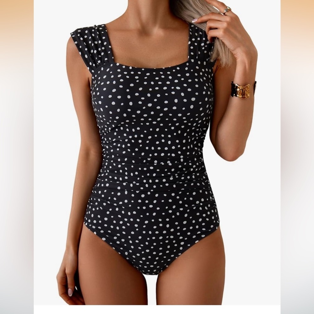 Black Polka Dot Square Neck one piece